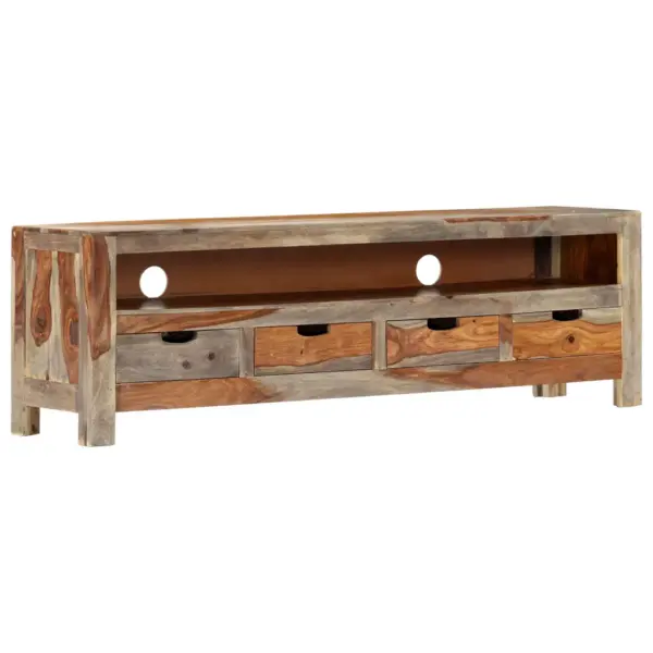 Maalähedane akaatsiapuidust telerialus 4 sahtliga, 130 x 30 x 40 cm – 12