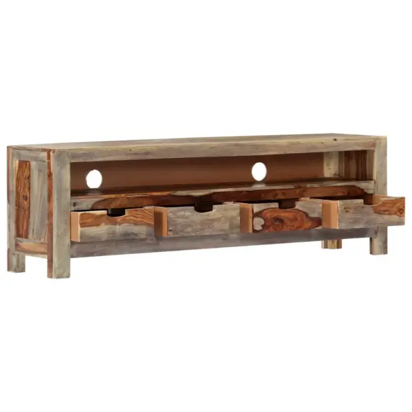 Maalähedane akaatsiapuidust telerialus 4 sahtliga, 130 x 30 x 40 cm – 3