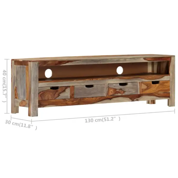 Maalähedane akaatsiapuidust telerialus 4 sahtliga, 130 x 30 x 40 cm – 8
