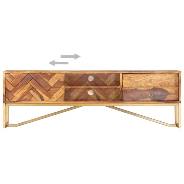Akaatsiapuidust telerialus 2 sahtli, 2 riiuli ja kapiga, pruun, 140 x 30 x 45 cm – 3