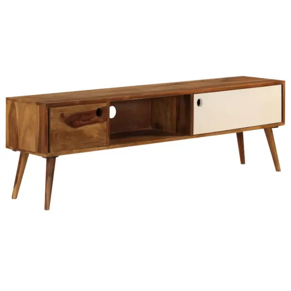Akaatsiapuidust telerialus 3 sektsiooniga, pruun-valge, 140 x 30 x 40 cm – 12