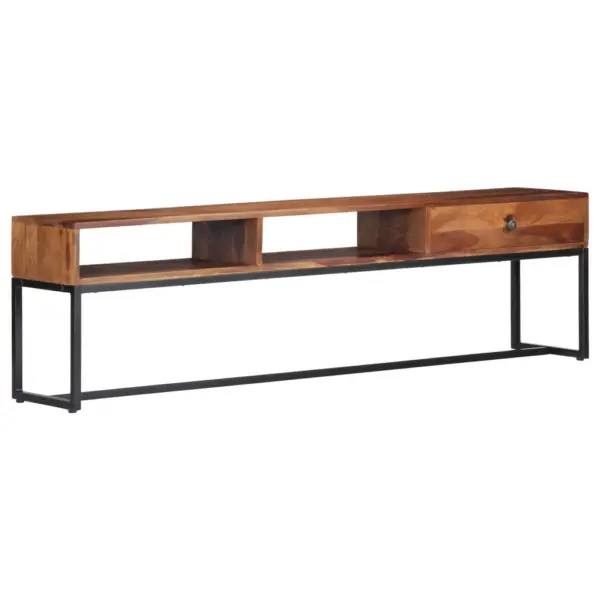 Akaatsiapuidust telerikapp musta terasraamiga, 1 sahtli ja 2 avatud sektsiooniga, 160 x 30 x 45 cm – 11