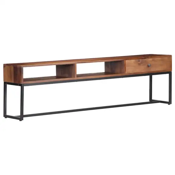 Akaatsiapuidust telerikapp musta terasraamiga, 1 sahtli ja 2 avatud sektsiooniga, 160 x 30 x 45 cm – 13