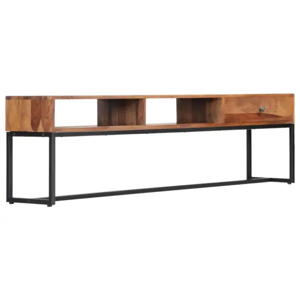 Akaatsiapuidust telerikapp musta terasraamiga, 1 sahtli ja 2 avatud sektsiooniga, 160 x 30 x 45 cm – 9