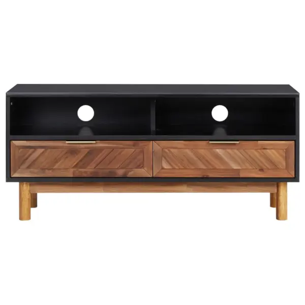 Telerikapp kahe sahtli ja riiuliga, matt must ja tumepruun, akaatsiapuit ja MDF, 100 x 35 x 45 cm – 2