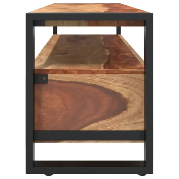Akaatsiapuidust telerikapp kahe sahtliga, musta terasraamiga, 120 x 35 x 45 cm – 6