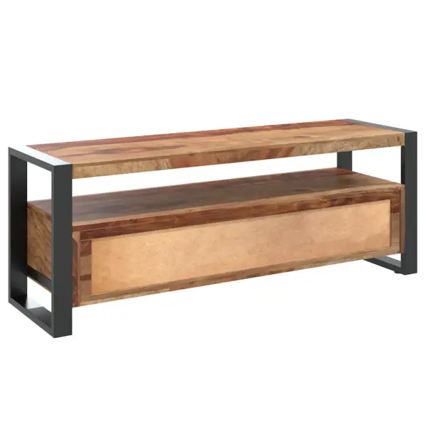 Akaatsiapuidust telerikapp kahe sahtliga, musta terasraamiga, 120 x 35 x 45 cm – 7