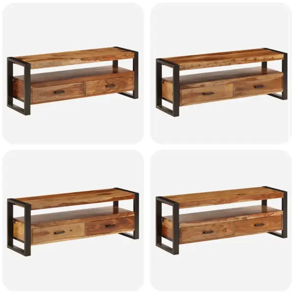 Akaatsiapuidust telerikapp kahe sahtliga, musta terasraamiga, 120 x 35 x 45 cm – 8