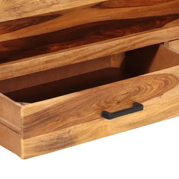 Akaatsiapuidust telerikapp kahe sahtliga, musta terasraamiga, 120 x 35 x 45 cm – 9