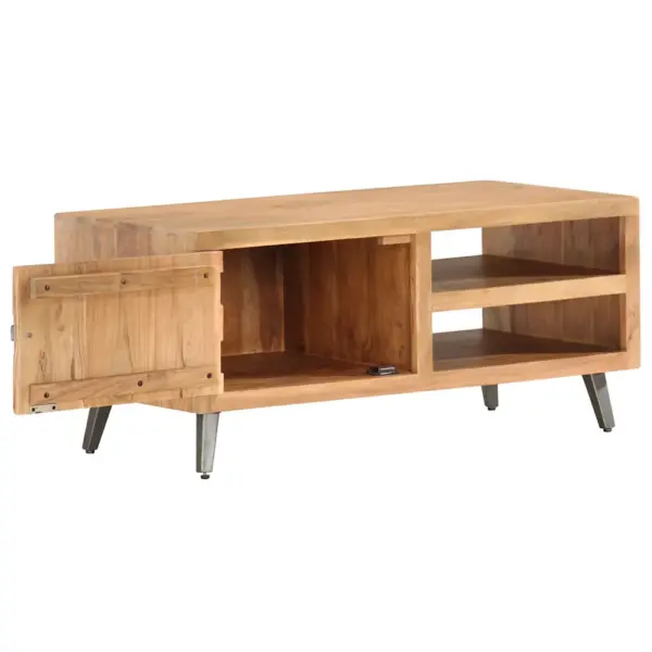 Tööstuslik kohvilaud akaatsiapuidust terasjalgadega, kivikaunistustega uks, 90 x 45 x 40 cm - 2