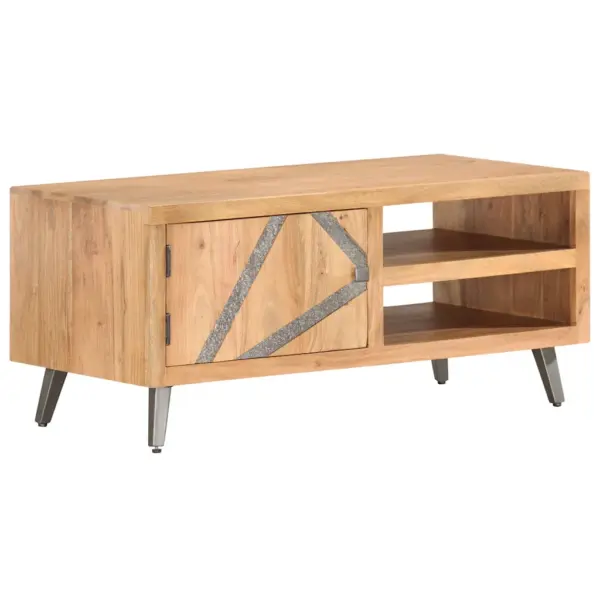 Tööstuslik kohvilaud akaatsiapuidust terasjalgadega, kivikaunistustega uks, 90 x 45 x 40 cm - 11