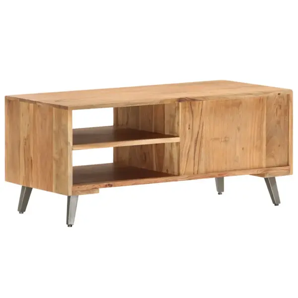 Tööstuslik kohvilaud akaatsiapuidust terasjalgadega, kivikaunistustega uks, 90 x 45 x 40 cm - 4