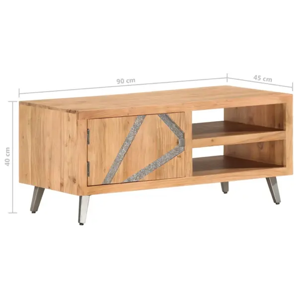 Tööstuslik kohvilaud akaatsiapuidust terasjalgadega, kivikaunistustega uks, 90 x 45 x 40 cm - 7