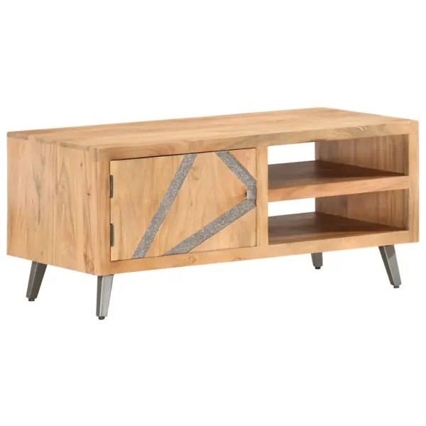Tööstuslik kohvilaud akaatsiapuidust terasjalgadega, kivikaunistustega uks, 90 x 45 x 40 cm - 8