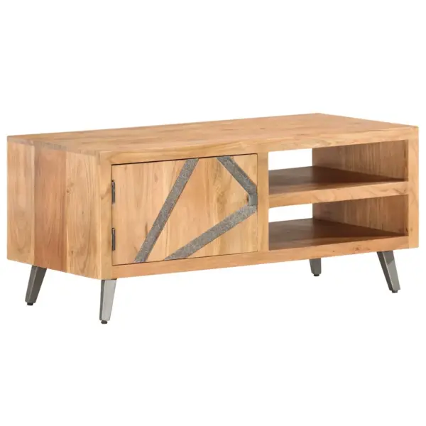 Tööstuslik kohvilaud akaatsiapuidust terasjalgadega, kivikaunistustega uks, 90 x 45 x 40 cm - 9