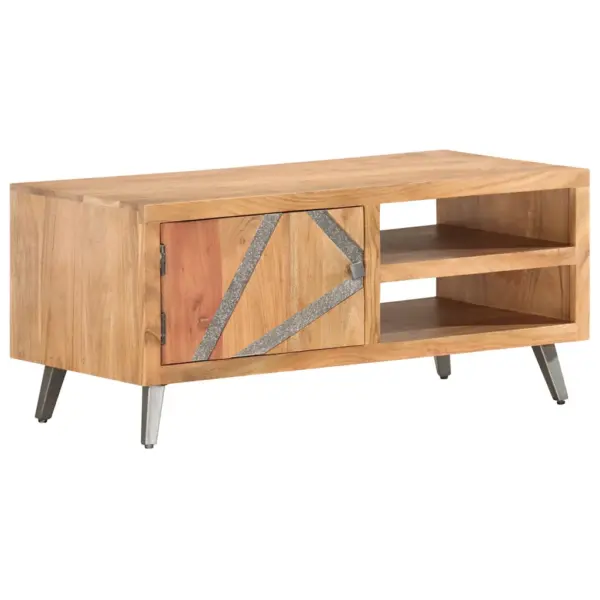 Tööstuslik kohvilaud akaatsiapuidust terasjalgadega, kivikaunistustega uks, 90 x 45 x 40 cm - 10