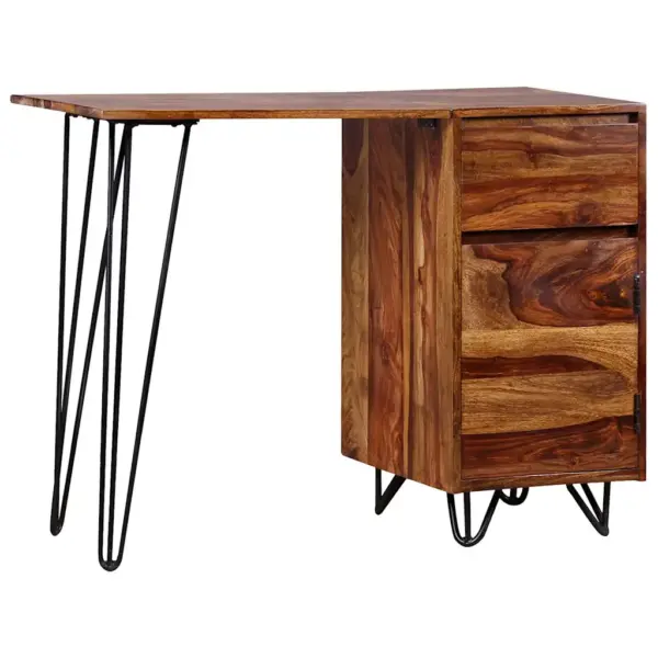 Tööstuslik akaatsiapuust kirjutuslaud sahtli ja kapiga, terasjalgadel, 102 x 45 x 76 cm – 11