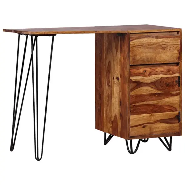 Tööstuslik akaatsiapuust kirjutuslaud sahtli ja kapiga, terasjalgadel, 102 x 45 x 76 cm – 12