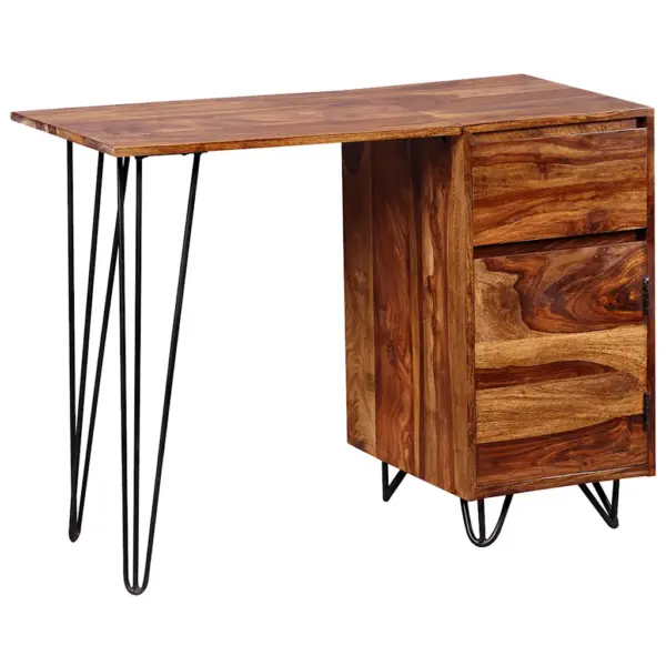 Tööstuslik akaatsiapuust kirjutuslaud sahtli ja kapiga, terasjalgadel, 102 x 45 x 76 cm – 13