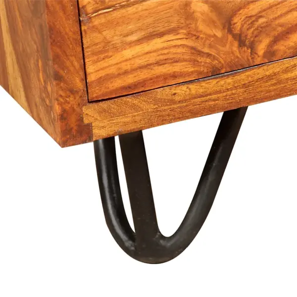Tööstuslik akaatsiapuust kirjutuslaud sahtli ja kapiga, terasjalgadel, 102 x 45 x 76 cm – 5