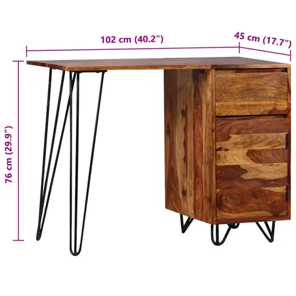 Tööstuslik akaatsiapuust kirjutuslaud sahtli ja kapiga, terasjalgadel, 102 x 45 x 76 cm – 7