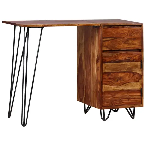 Tööstuslik akaatsiapuust kirjutuslaud sahtli ja kapiga, terasjalgadel, 102 x 45 x 76 cm – 9