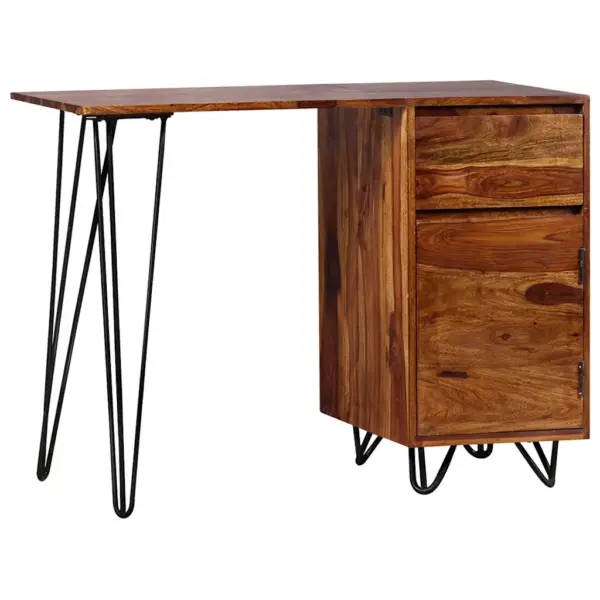 Tööstuslik akaatsiapuust kirjutuslaud sahtli ja kapiga, terasjalgadel, 102 x 45 x 76 cm – 10