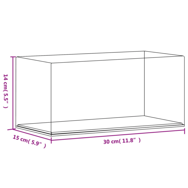 Akrüülist tolmukindel vitriinkast, läbipaistev, must põhi, 30 x 15 x 14 cm – 6