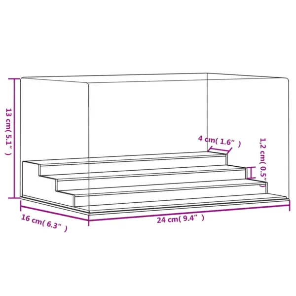 Läbipaistev akrüülist vitriinkast musta põhjaga, 4 tasandiga, 24 x 16 x 13 cm – 6