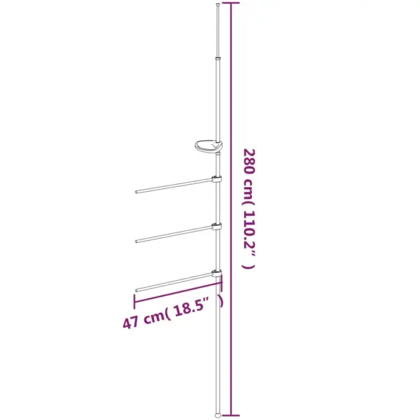 Reguleeritav alumiiniumist käterätikuivati, 3 haruga, 47 x 280 cm, hõbedane – 7