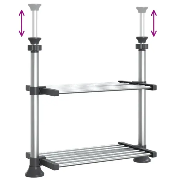 Reguleeritava kõrgusega alumiiniumist köögiriiul, 2 riiuliga, hõbedane, 50 x 25 x (50–70) cm – 5