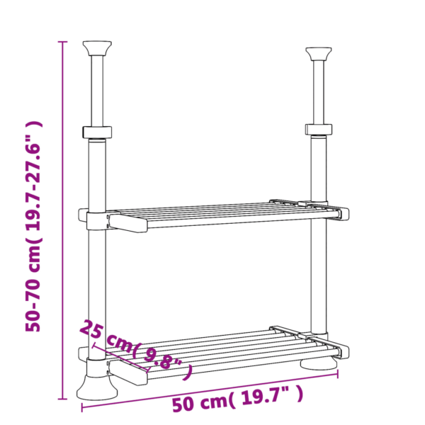 Reguleeritava kõrgusega alumiiniumist köögiriiul, 2 riiuliga, hõbedane, 50 x 25 x (50–70) cm – 7