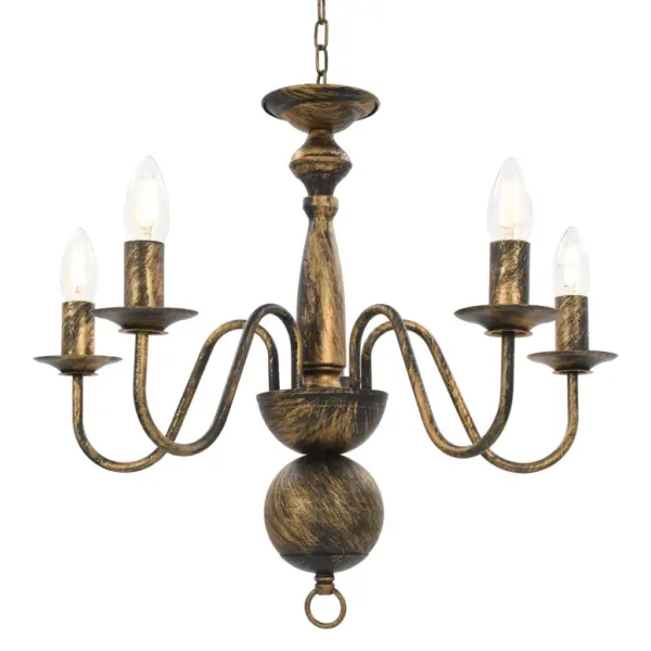 Klassikaline antiikmust lühter, metall, 5 x E14, 50 x 45 cm – 2