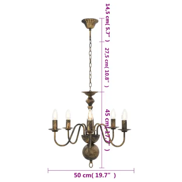 Klassikaline antiikmust lühter, metall, 5 x E14, 50 x 45 cm – 6