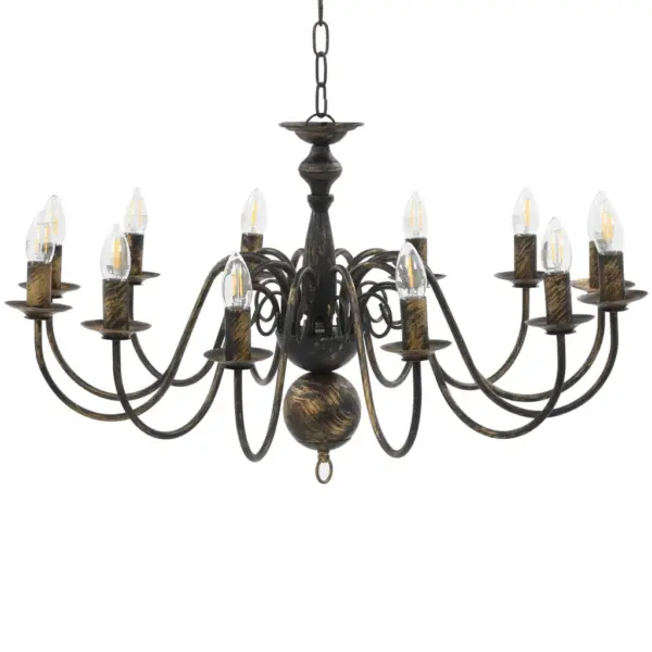 Antiikmust metall-lühter 12 x E14 pirnipesaga, 80 x 45 cm – 2