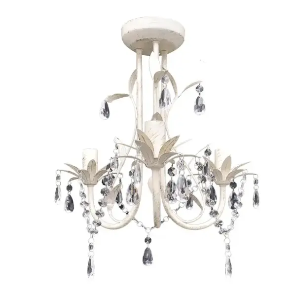 Elegantne antiikvalge kristall-lühter akrüülist kristallidega, 3 x E14, 37 x 45 cm – 2