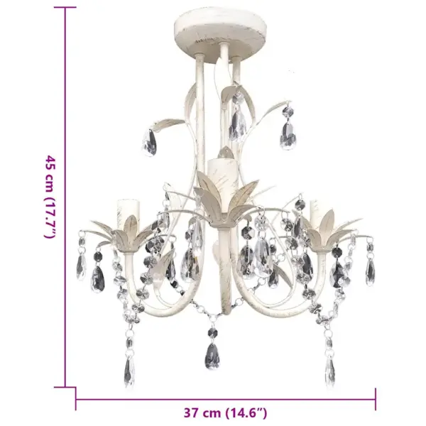 Elegantne antiikvalge kristall-lühter akrüülist kristallidega, 3 x E14, 37 x 45 cm – 5