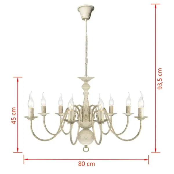 Antiikvalge metallist kroonlühter 8 E14 pesaga, 80 cm – 6