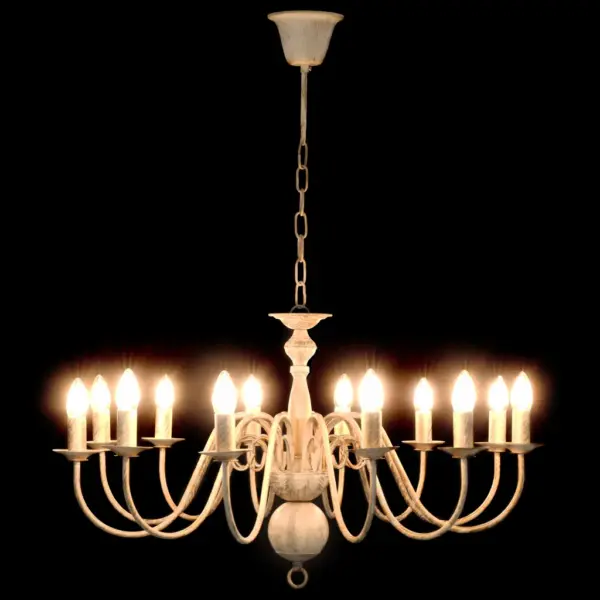Antiikvalge metallist lühter 12 x E14 pirnialusega, 80 x 45 cm – 3