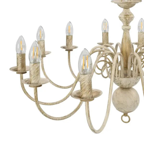 Antiikvalge metallist lühter 12 x E14 pirnialusega, 80 x 45 cm – 7