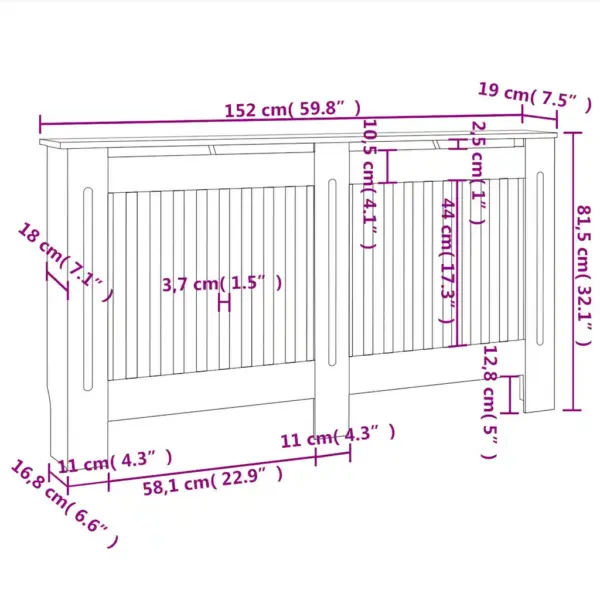 Radiaatorikate vertikaalsete liistudega, antratsiithall MDF, 152 x 19 x 81,5 cm – 9