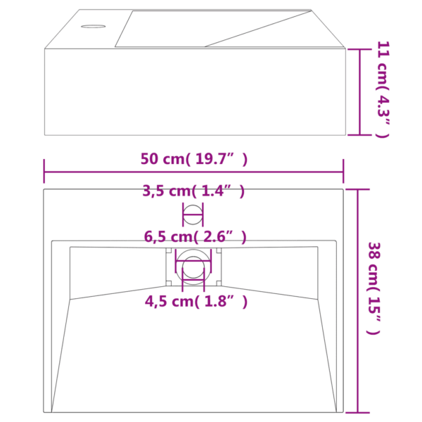 Antratsiithall mineraalvalamist vannitoavalamu kraaniauguga, 50 x 38 x 11 cm – 9
