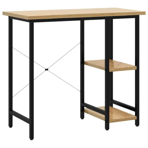 Kompaktne arvutilaud musta metallraamiga, hele tamm, MDF ja metall, 80 x 40 x 72 cm – 2