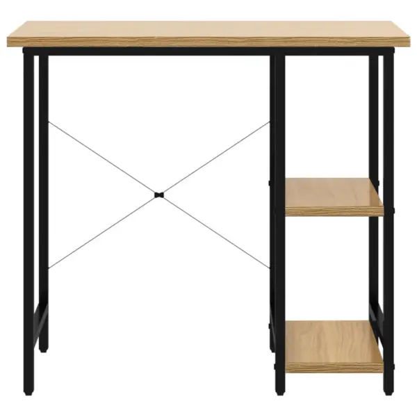 Kompaktne arvutilaud musta metallraamiga, hele tamm, MDF ja metall, 80 x 40 x 72 cm – 3