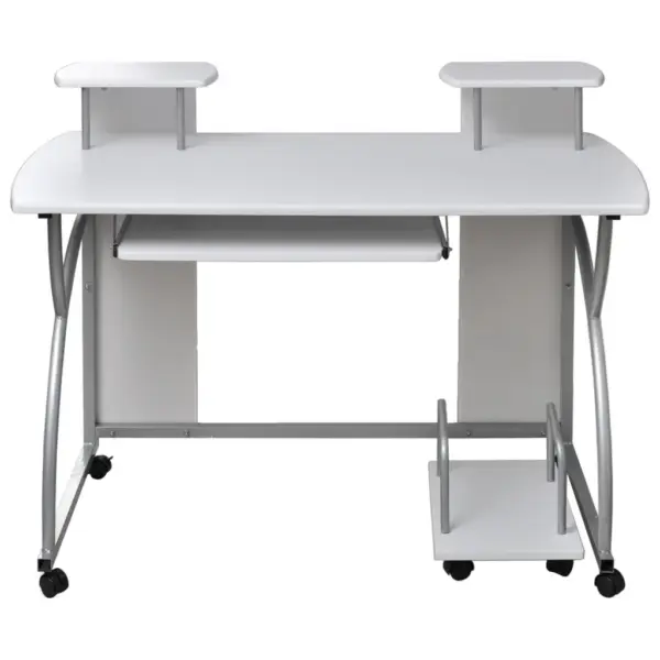 Arvutilaud ratastel klaviatuurisahtliga, valge tehispuit ja pulbervärvitud teras, 110 x 52 x 88,5 cm – 2