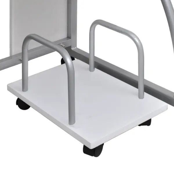 Arvutilaud ratastel klaviatuurisahtliga, valge tehispuit ja pulbervärvitud teras, 110 x 52 x 88,5 cm – 4