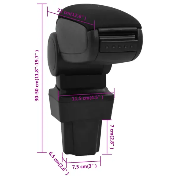 Reguleeritav auto käetugi panipaigaga Opel Astra G-le, must ABS, 11,5 x 32 x 30–50 cm – 10