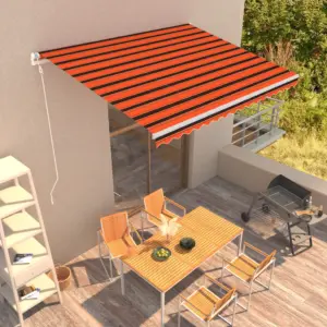 Automaatne sissetõmmatav terrassi varikatus puldiga, 400 x 300 cm, oranž-pruun kangas, valge alumiiniumraam