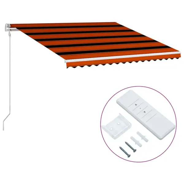 Automaatne sissetõmmatav terrassi varikatus puldiga, 400 x 300 cm, oranž-pruun kangas, valge alumiiniumraam – 2