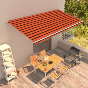Automaatne seinale paigaldatav terrassivarikatus puldiga, oranž-pruun kangas, 600 x 300 cm